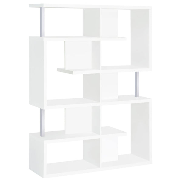 English Elm White 5-Tier Geometric Bookcase with Chrome Accents – Modern White Storage Shelves, 63.25"H Stylish Display for Books & Decor B062P153839