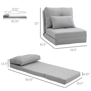 English Elm Convertible Flip Chair Floor Sofa Bed with 5-Position Backrest, Linen Upholstery, Pillows, Gray W2225P155598