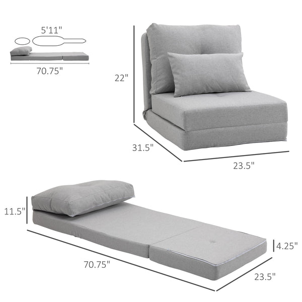 English Elm Convertible Flip Chair Floor Sofa Bed with 5-Position Backrest, Linen Upholstery, Pillows, Gray W2225P155598