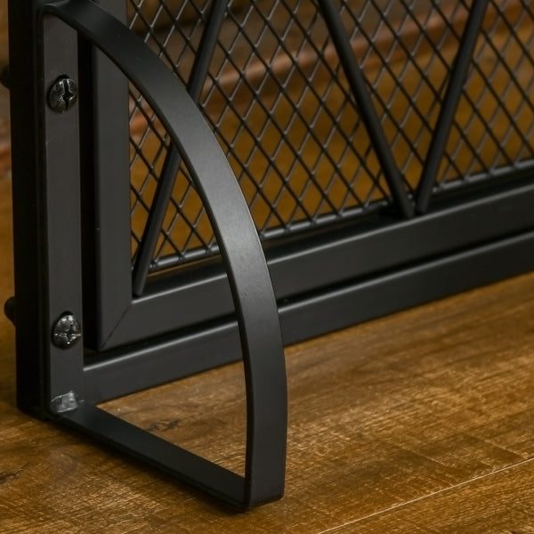English Elm 3-Panel Folding Fireplace Screen with Double Doors — Heavy-Duty Steel Spark Guard 47.25"x31" Black W2225P155588