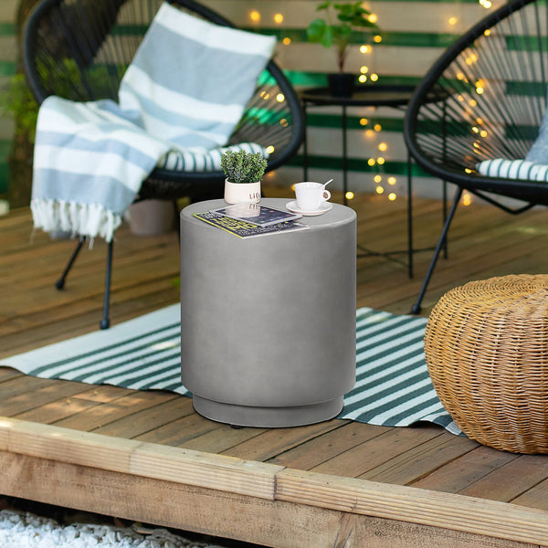 English Elm Round Concrete Side Table with Adjustable Feet, Lightweight Weatherproof Accent for Indoor/Outdoor Decor W2225P155591