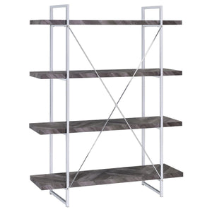English Elm Rustic Grey Herringbone Bookcase with Industrial Metal Frame, 4 Full-Length Shelves, Stylish Storage B062P153825