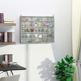 5-Tier Wall-Mounted Grey Glass Display Cabinet with 2 Doors, Adjustable Shelves