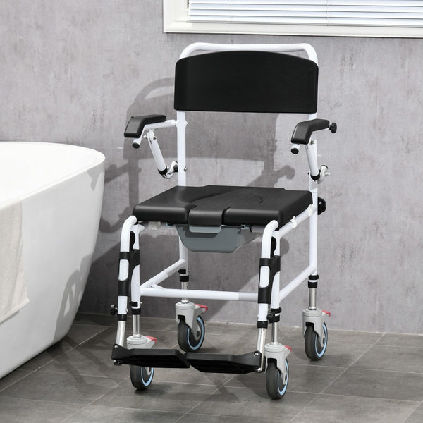 English Elm Accessibility Rolling Shower Commode Chair Aluminum Frame Waterproof Pu Padded Seat W2225P155599