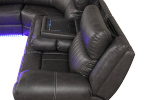 English Elm Modern Aviator Recliner Sectional Sofa with Bluetooth Speakers, Touchpad Control, Wireless Charging and LED Ambience Gray B009S01294