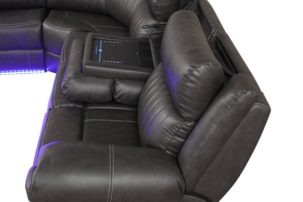 English Elm Modern Aviator Recliner Sectional Sofa with Bluetooth Speakers, Touchpad Control, Wireless Charging and LED Ambience Gray B009S01294