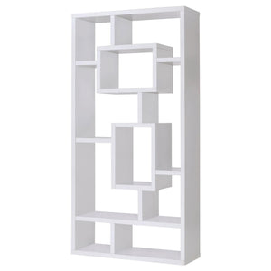 English Elm White Geometric 10-Shelf Open Back Bookcase with Interlocking Cubes Modern White Cappuccino Gray Finish B062P153818