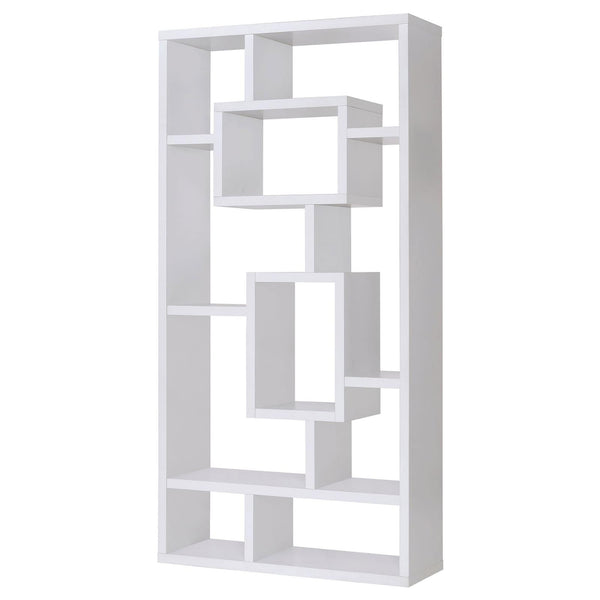 English Elm White Geometric 10-Shelf Open Back Bookcase with Interlocking Cubes Modern White Cappuccino Gray Finish B062P153818