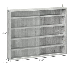 English Elm 5-Tier Display Cabinet with Glass Doors and Adjustable Shelves Wall-Mounted Collectible Case for Home Decor Gray W2225P155587