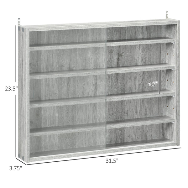 English Elm 5-Tier Display Cabinet with Glass Doors and Adjustable Shelves Wall-Mounted Collectible Case for Home Decor Gray W2225P155587