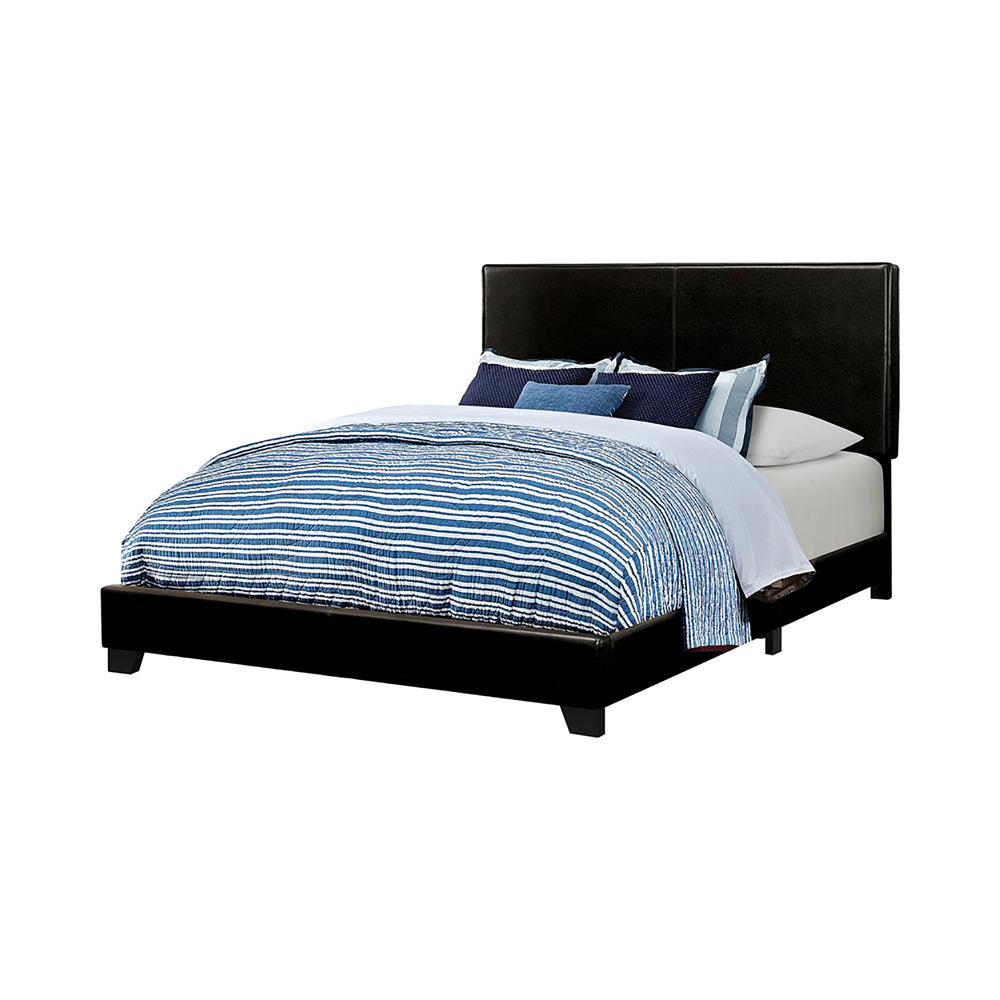 English Elm Black Upholstered Queen Panel Bed - Modern Faux Leather Design For Stylish And Cozy Bedrooms B062P155552