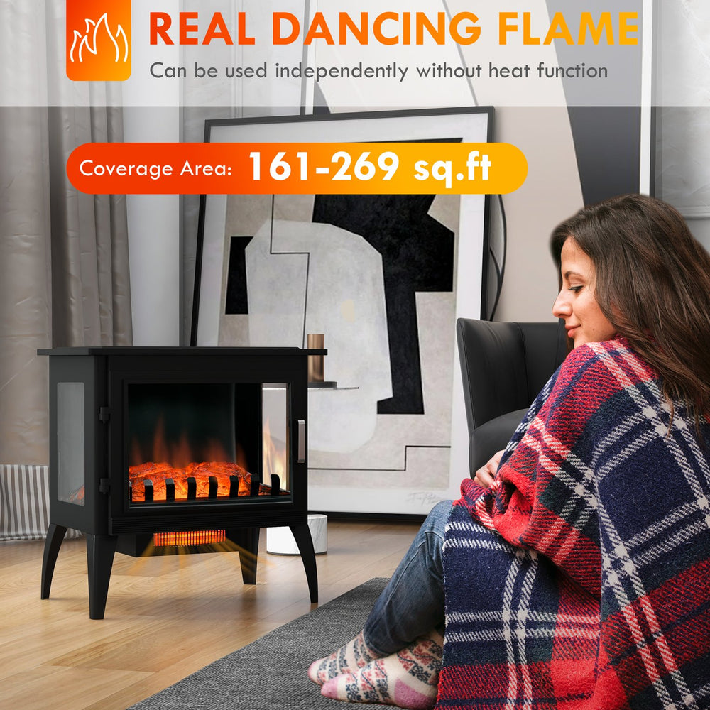 English Elm 24" Electric Fireplace Stove with Realistic Flame & Log Ember Bed, 1000/1500W Heater, Cozy Safety Features W2225P155580