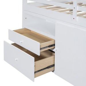 English Elm Twin Loft Bed with 4 Drawers Open Shelving and Cabinet for Kids Bedroom Storage White LT000762AAK