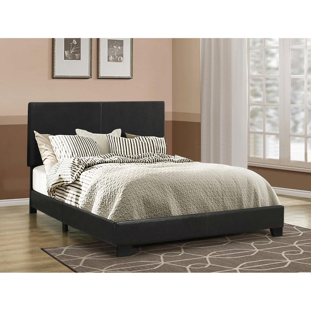 English Elm Black Upholstered Queen Panel Bed - Modern Faux Leather Design For Stylish And Cozy Bedrooms B062P155552