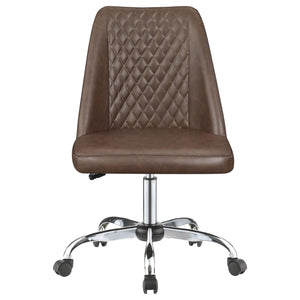 English Elm Brown Leatherette Office Chair with Diamond Stitching, Chrome Base, Adjustable Height & Casters for Comfort and Productivity B062P153793