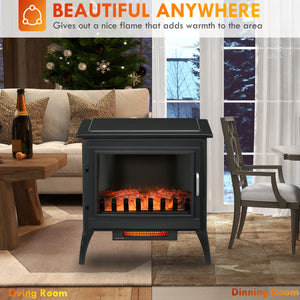 English Elm 24" Electric Fireplace Stove with Realistic Flame & Log Ember Bed, 1000/1500W Heater, Cozy Safety Features W2225P155580