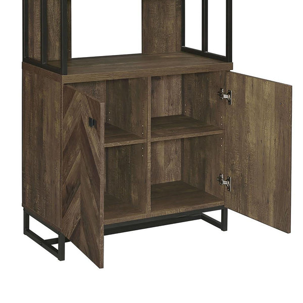 English Elm Rustic Oak Herringbone 2-Door Bookcase with Gunmetal Frame, 70.75" Tall Farmhouse Storage & Shelves B062P153835