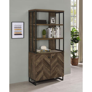 English Elm Rustic Oak Herringbone 2-Door Bookcase with Gunmetal Frame, 70.75" Tall Farmhouse Storage & Shelves B062P153835