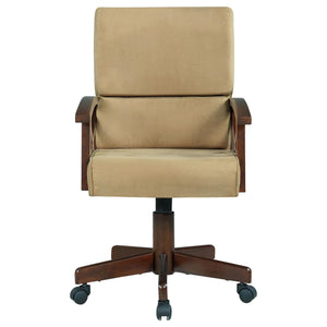 English Elm Tan Upholstered Game Chair with Casters, Tobacco Hardwood Frame, Seamed Fabric Comfort, Mobile Elegance B062P153808