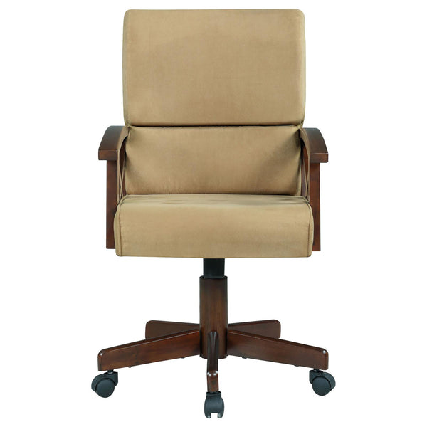 English Elm Tan Upholstered Game Chair with Casters, Tobacco Hardwood Frame, Seamed Fabric Comfort, Mobile Elegance B062P153808