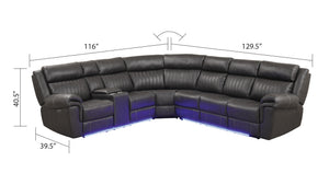 English Elm Modern Aviator Recliner Sectional Sofa with Bluetooth Speakers, Touchpad Control, Wireless Charging and LED Ambience Gray B009S01294