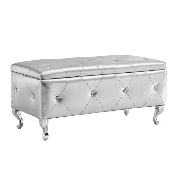 English Elm Upholstered Glam Storage Bench Faux Leather Crystal Tufted Lift Top Bedroom Seat W2268P146696