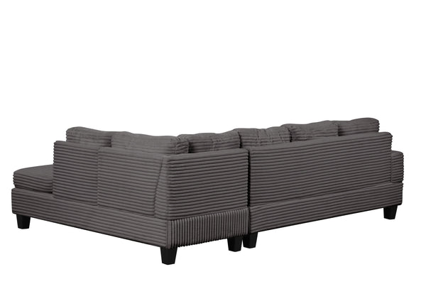 English Elm Modern Corduroy Sectional Sofa with Storage Ottoman, Drop-Down Tray, Plush Pillows, Wood Frame Elegance Gray B009S01290