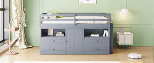 English Elm Twin Loft Bed with 4 Drawers Open Shelving and Cabinet for Kids Bedroom Storage Gray LT000762AAE