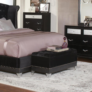 English Elm Black Tufted Trunk Velvet Storage Bench with Nailhead Trim, Mirrored Legs & Spacious Interior Glam B062P153844