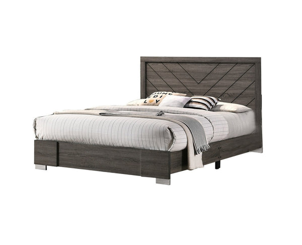English Elm Contemporary Chic Grey Finish Queen Bed with Sculpted Headboard, Modern Designer Frame for Stylish Bedrooms Gray 35 L x 7 W x 67 H B011P155467