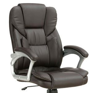 English Elm Dark Brown Plush Mesh & Leatherette Swivel Office Chair with Curved Armrests, Silver Accents, Adjustable Tilt and Height — Sleek Transitional Design for Home Office Comfort B062P153795
