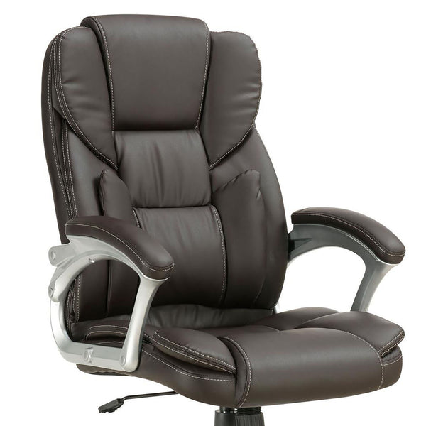 English Elm Dark Brown Plush Mesh & Leatherette Swivel Office Chair with Curved Armrests, Silver Accents, Adjustable Tilt and Height — Sleek Transitional Design for Home Office Comfort B062P153795