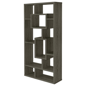 English Elm Weathered Geometric 10-Shelf Open-Back Bookcase with Mixed White Cappuccino Finish, 70.75" H B062P153821