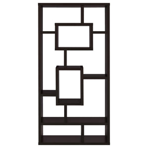 English Elm Cappuccino Geometric 10-Shelf Open Back Bookcase — White, Cappuccino & Grey Finish, Modern Display Organizer B062P153823