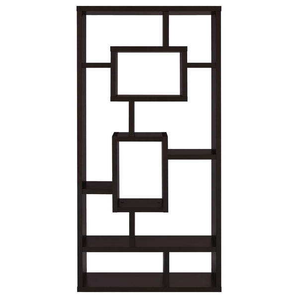 English Elm Cappuccino Geometric 10-Shelf Open Back Bookcase — White, Cappuccino & Grey Finish, Modern Display Organizer B062P153823