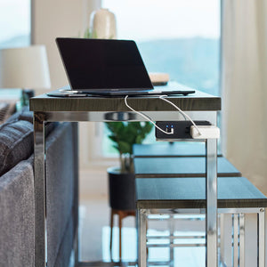 English Elm Dark Oak Counter Height 4-Piece Table Set with Built-In Power Strip, Chrome Legs, Rustic Oak Finish B062P153842