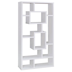 English Elm White Geometric 10-Shelf Open Back Bookcase with Interlocking Cubes Modern White Cappuccino Gray Finish B062P153818