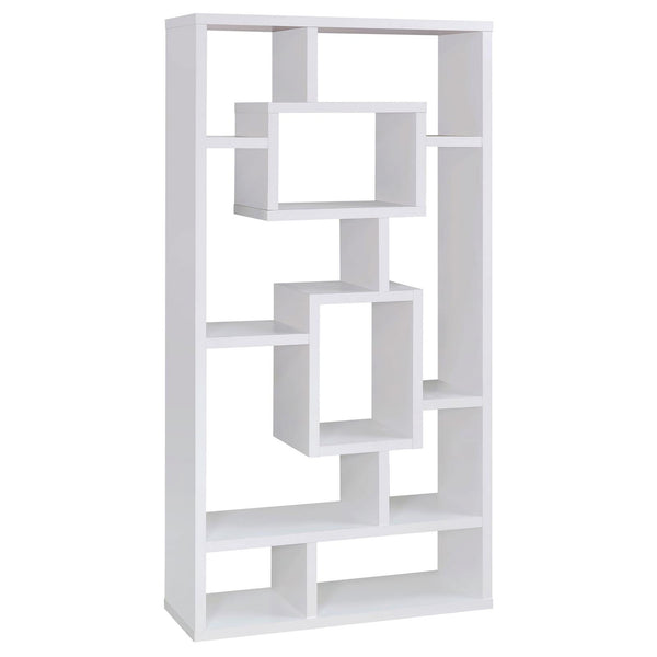 English Elm White Geometric 10-Shelf Open Back Bookcase with Interlocking Cubes Modern White Cappuccino Gray Finish B062P153818