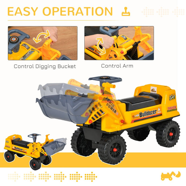 English Elm Kids Foot-powered Bulldozer Ride-on with Digging Bucket and Durable All-terrain Wheels W2225P155626