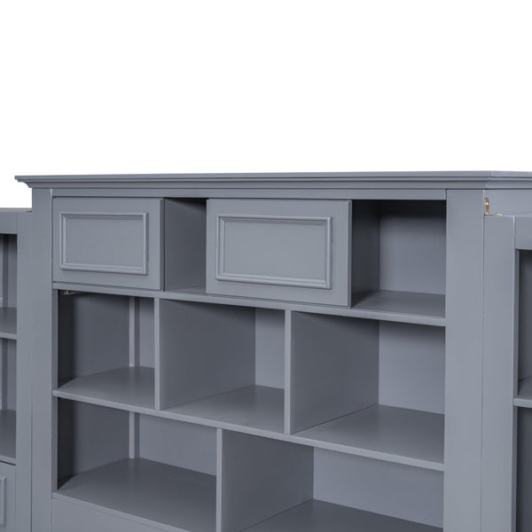 English Elm Twin Pine Wood Platform Bed with Integrated Cabinet and Spacious Drawer Storage System Gray LP000761AAE-1