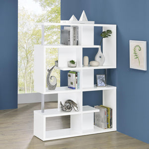 English Elm White 5-Tier Geometric Bookcase with Chrome Accents – Modern White Storage Shelves, 63.25"H Stylish Display for Books & Decor B062P153839