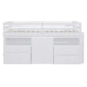English Elm Twin Loft Bed with 4 Drawers Open Shelving and Cabinet for Kids Bedroom Storage White LT000762AAK
