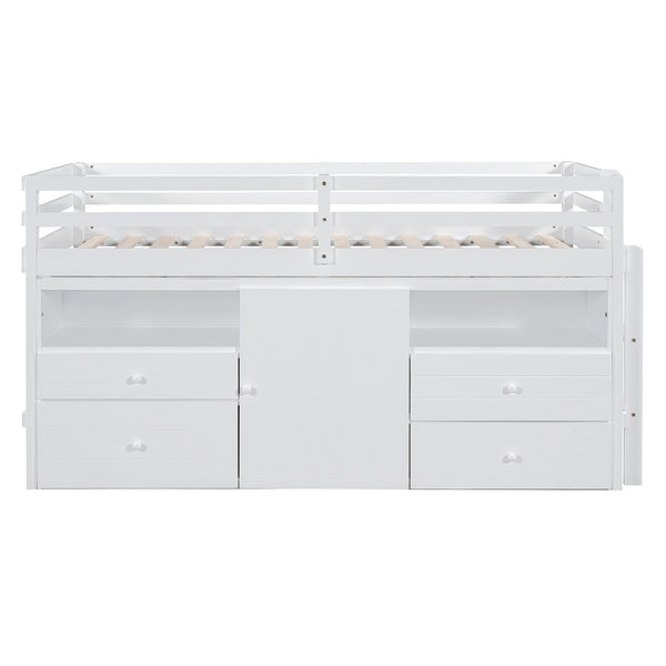 English Elm Twin Loft Bed with 4 Drawers Open Shelving and Cabinet for Kids Bedroom Storage White LT000762AAK