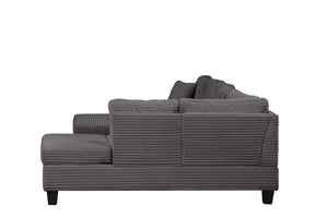 English Elm Modern Corduroy Sectional Sofa with Storage Ottoman, Drop-Down Tray, Plush Pillows, Wood Frame Elegance Gray B009S01290