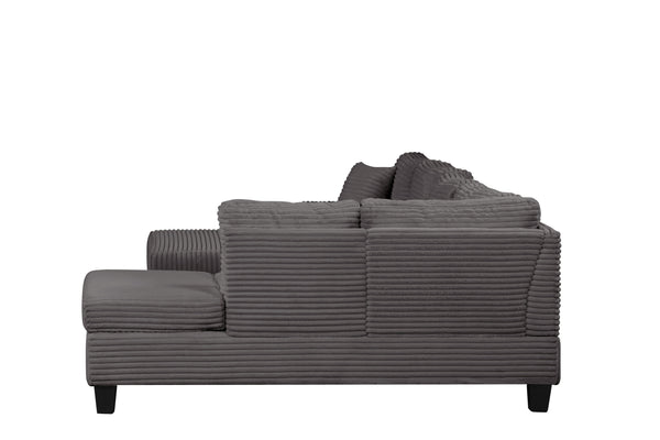 English Elm Modern Corduroy Sectional Sofa with Storage Ottoman, Drop-Down Tray, Plush Pillows, Wood Frame Elegance Gray B009S01290