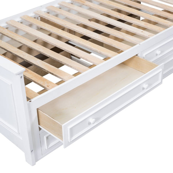 English Elm Twin Platform Bed with Vertical Storage Cabinet and 8 Under Drawer White Wood Frame LP000761AAK-2