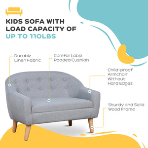 English Elm 2-Seat Kids Sofa Linen with Wooden Frame, Cozy 11" Seat for Ages 3-7, Durable Lightweight Gray W2225P155611