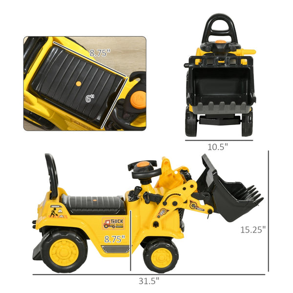 English Elm Ride on Kids Excavator Toy with Shovel Pull Cart Storage Horn Outdoor Digger W2225P155629