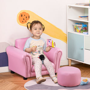 English Elm Kids Sofa Set With Footstool - Comfy Pink Upholstered Armchair For Toddler Playroom & Nursery Fun W2225P155608
