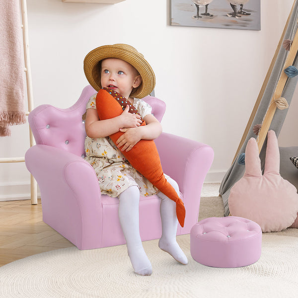 English Elm Kids Sofa Set - Enchanting Upholstered Armchair With Footstool For Toddlers, Pink Princess Design W2225P155607